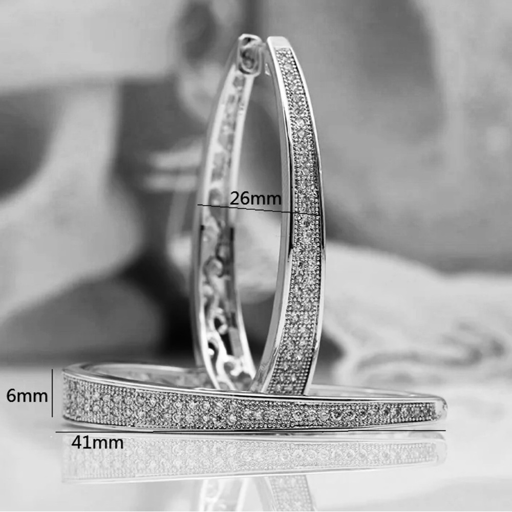 14K Gold Plated Natural White Zircon Two Sided Patterned Hoop Earrings - Picture 5 of 6